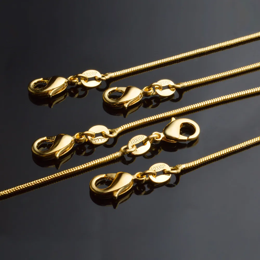 Ожерелье из золота 18 карат, 1 мм, 16 дюймов, 18 дюймов, 20 дюймов, 22 дюйма, 24 дюйма, 26 дюймов, 28 дюймов, 30 дюймов, смешанное гладкое ожерелье-цепочка в виде змеи, ожерелья унисекс HJ269279p