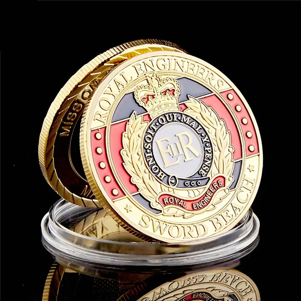 프랑스 소드 비치 기념품 챌린지 공예 유로 로얄 엔지니어 D-Day Gold 도금 기념 금속 동전 가치 Collection268b