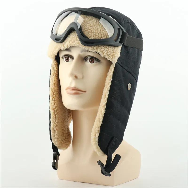 Chapeaux de bombardier d'hiver Ushanka russe avec lunettes, chapeau de pilote de trappeur pour hommes et femmes, fausse polaire berbère, casquettes de neige thermiques LY201o
