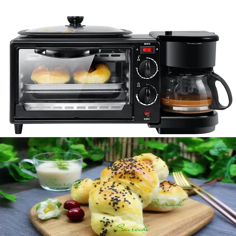 Commercial Household Electric 3 in 1 Breakfast Making Machine Multifunction Mini Drip Coffee Maker Bread Pizza Vven Frying pan Toa267r