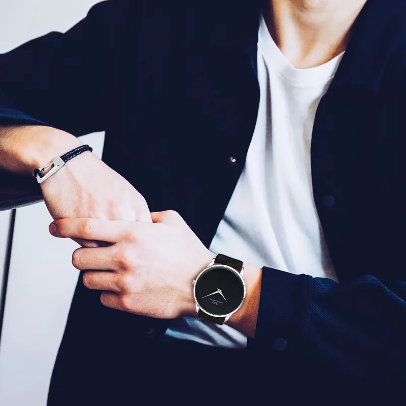 IBSO 2017 Męskie zegarki Top marka luksusowy 7 mm ultra-cienki pokrętło oryginalny skórzany pasek zegarek Mężczyzna Modka prosta Masculino Y1905271T