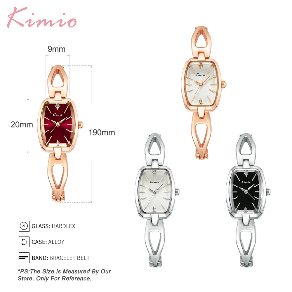Лучший бренд Kimio Модные женские часы с квадратным циферблатом Платье Женский браслет Наручные часы Кварцевые часы Relogio Feminino Женская подарочная коробка Y250L