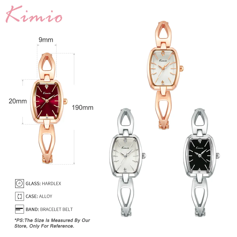 Top Brand Kimio Fashion Women Watchs Square Robe Dimes Bracelet Bracelet Wristwatch Quartz Clock Relogio Feminino Femme Cadeau Box Y270C