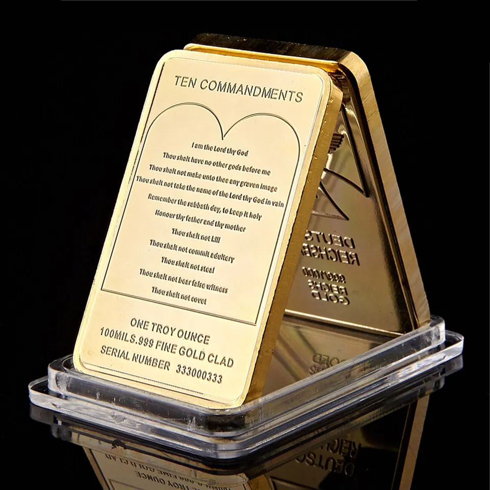 lot Jesus Christ 10 Geboden Bullion Bar Craft 24k Gold Compated Challenge Coin6616729