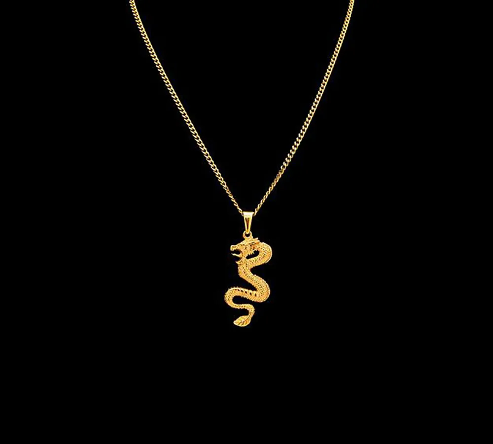 18K Vergulde Gouden Draak Hanger Ketting Heren Charme met 24 inch Cubaanse Link Chain Hip Hop Jewelry264O