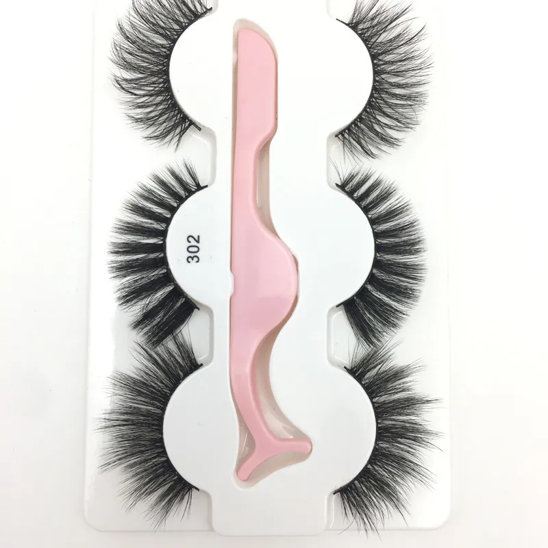 De nieuwste valse wimper 3D mink lashes 3 paar dikke faux echte wimpers met pincet in doos 6 stijlen groothandel pestanas con pinzas