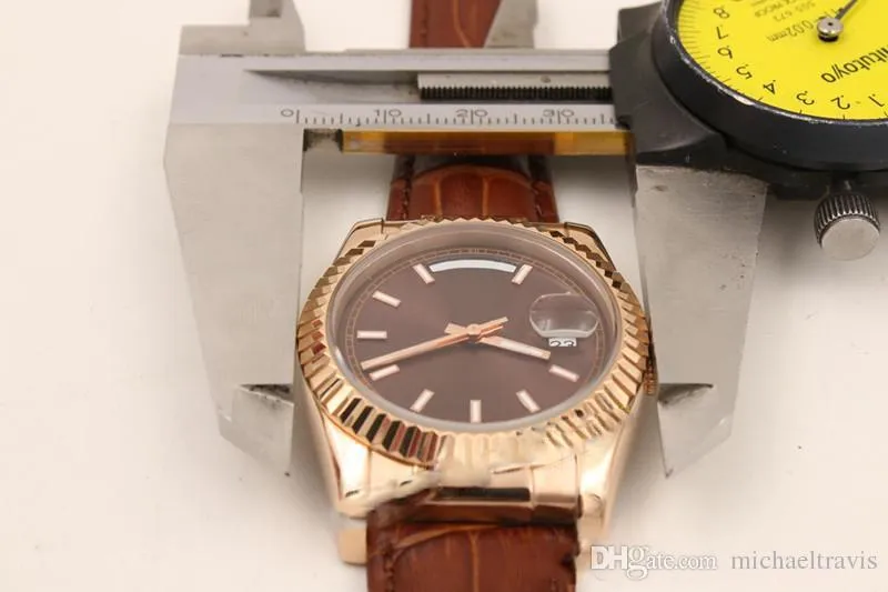 Reloj de lujo para hombre, color rosa dorado, unisex, recién llegado, reloj de pulsera mecánico automático, correa de cuero, 36mm207Z