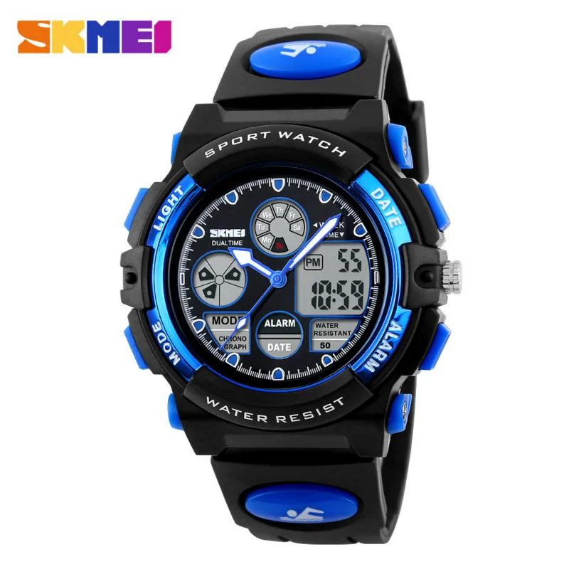 Skmei Sports Kids Çocukları İzler Çocuklar Su Geçirmez Askeri Çift Ekran Kol saatleri LED su geçirmez izle Montre Enfant 1163310G