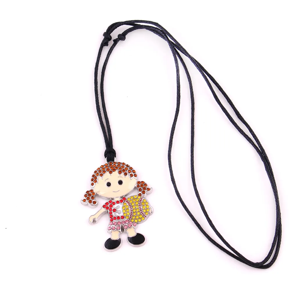 Huilin Whole Black Wax Rope Naszyjniki i urocza softball dziewczyna z biżuterią naszyjnik z wielokolorowym wisiorkiem krysztle