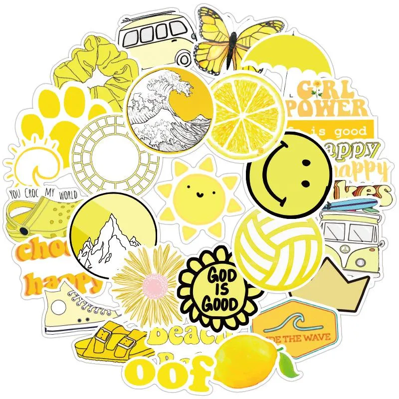 Decorative Stickers Yellow Small Fresh Sticker Waterproof Trolley Case Scooter Notebook Water Cup Refrigerator Stickers