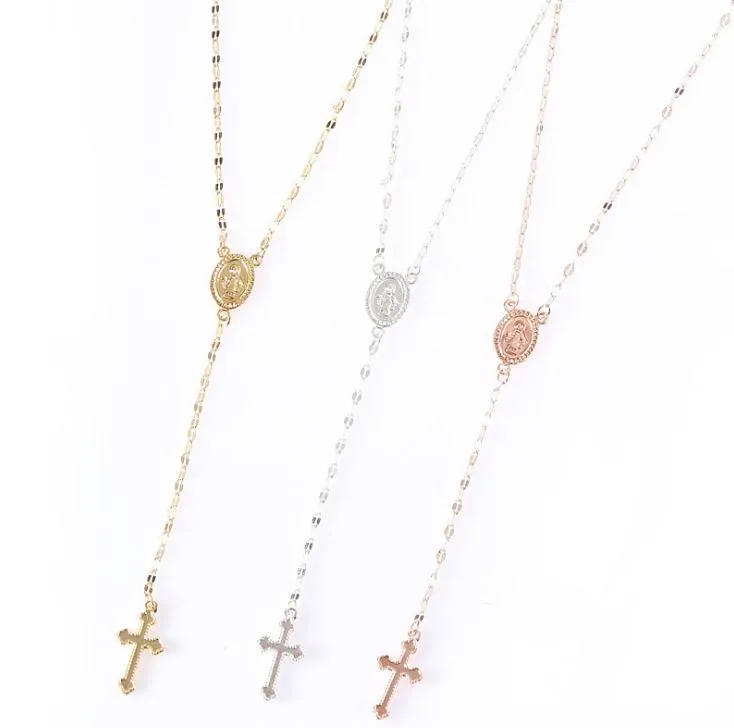 Vintage Goud/Zilver/Rose Gouden Hanger Ketting Christelijke Kruis Bohemen Religieuze Rozenkrans Vrouwen Charm Sieraden Geschenken