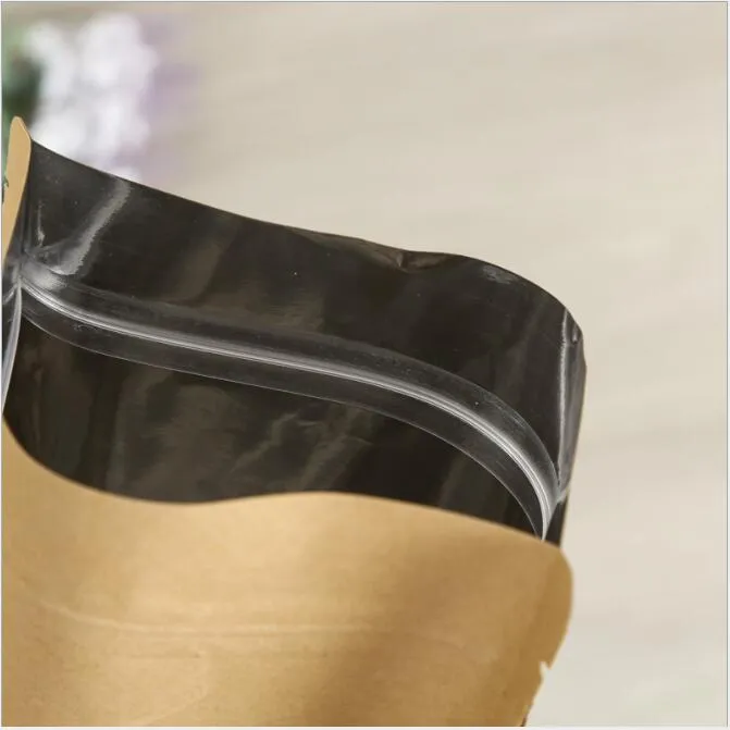küçük kraft kağıt torba iç alüminyum folyo kese yeniden kullanılabilir düz ambalaj fermuar torbası270y