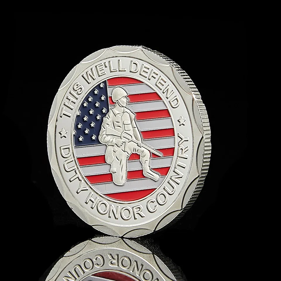 American Army Craft Veteran Proud Served dit We verdedigen Duty Honor Country Military Silver Pated Challenge Coin