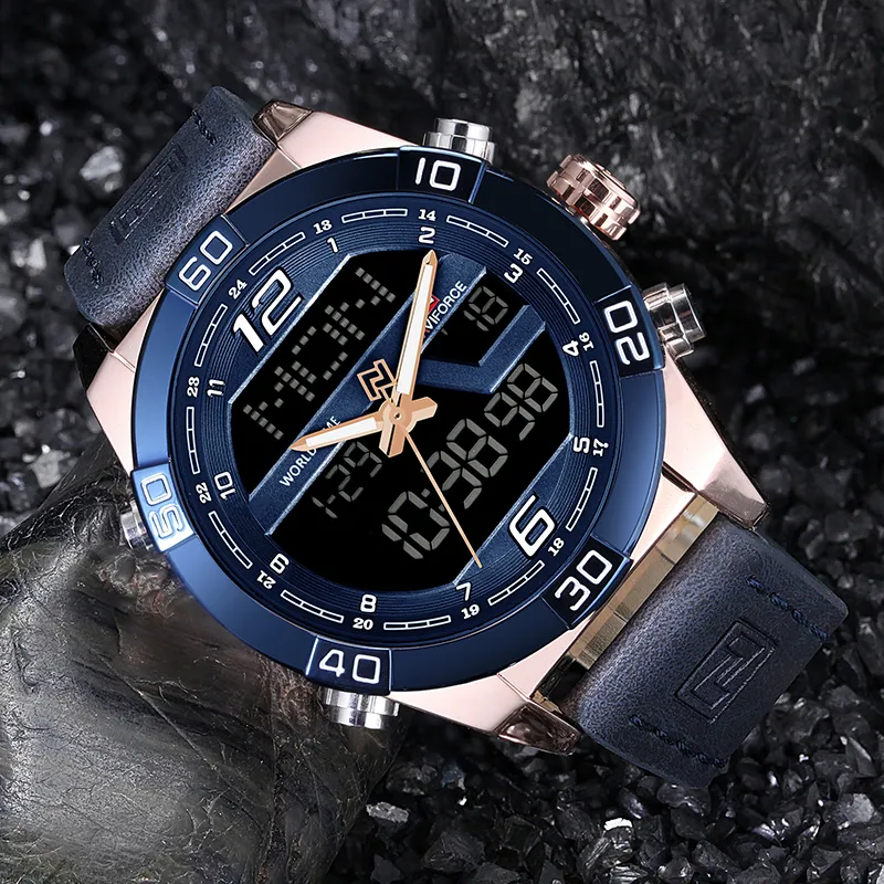 NAVIFORCE marque de luxe hommes mode montres à Quartz avec coffret pour étanche hommes montres en cuir militaire montre-bracelet 303F
