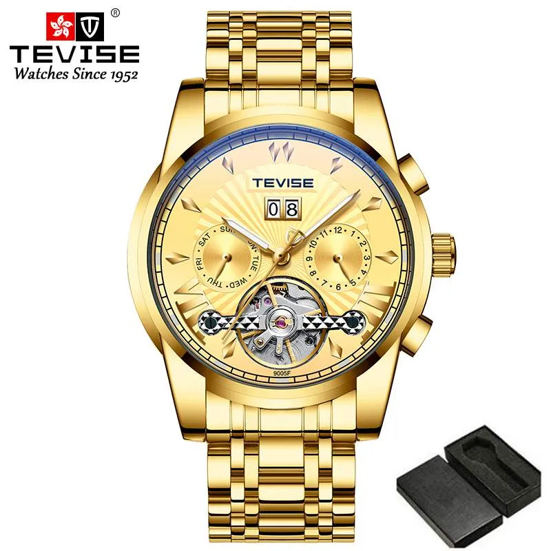 TEVISE – montre automatique pour hommes, marque de luxe, en acier inoxydable, Tourbillon, calendrier, mécanique, Business, Clock218F