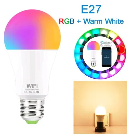 15W wifiスマート電池RGBホワイトマジックラミンメブルLED E27 B22 WiFi電球は、Amazon Alexa Google Home SmartPhone309Hと互換性があります