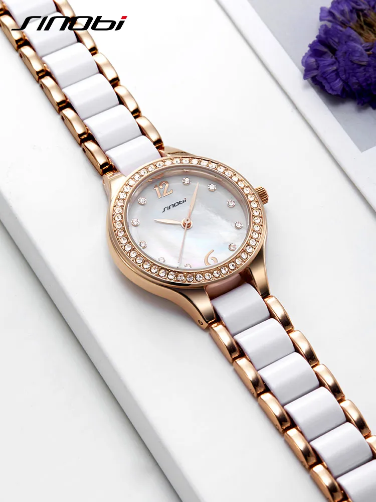 SINOBI Orologi da polso da donna di moda orologi da donna eleganti Orologio da polso in oro rosa con diamanti Orologio femminile Relojes Mujer276K