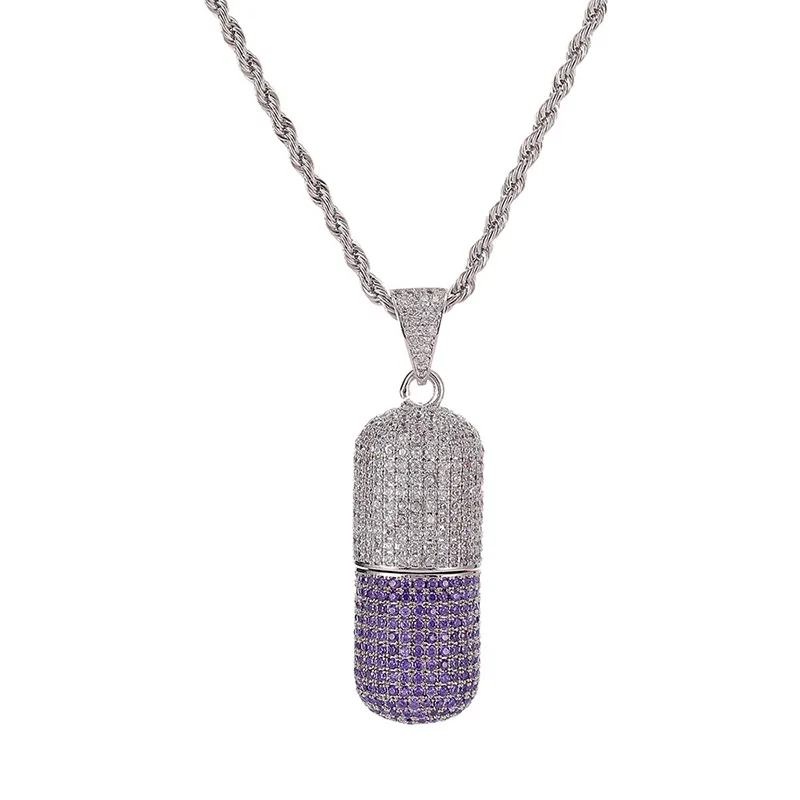 Ожерелье в стиле хип-хоп с таблетками, подвеска в виде капсул с кубическим цирконием, медное ожерелье со льдом, съемное унисекс172V