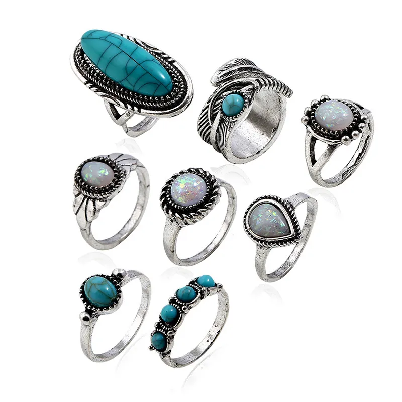Mode kvinnor elegant kluster ring multipiece set turkos personliga öppna super vackra ringar för kvinnor3372727