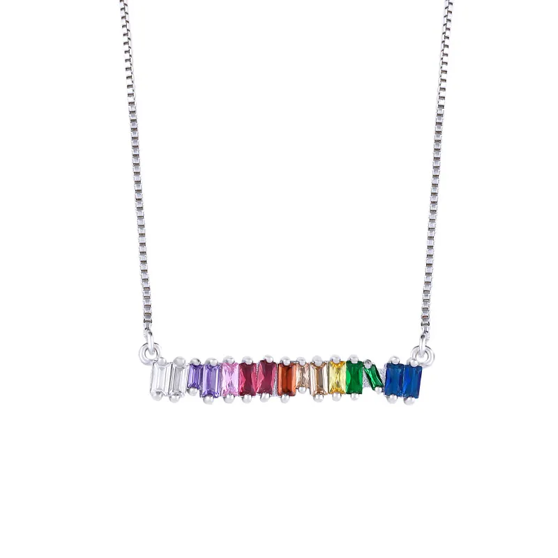 Rainbow Cumbic Zirconia Collier Crystal Diamond Pendant Party Personnalité Silver 18k Gold plaqué Collier Femme Bir3276