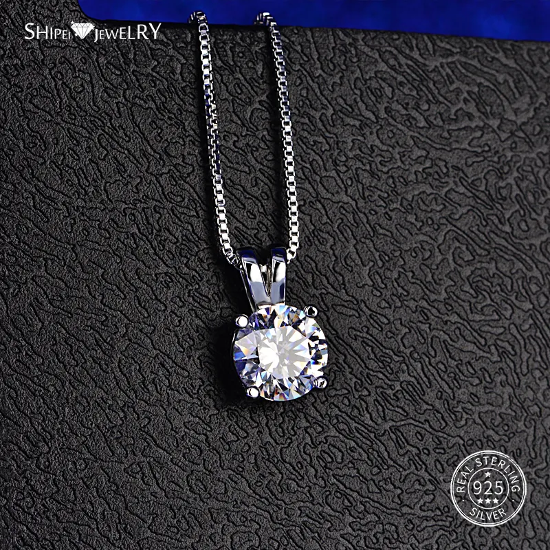 Shipei 100% 925 Sterling Silver Halsband Fina smycken 8mm Rund skapad Moissianite Pendant Necklace For Women Christmas Gift CX20243O