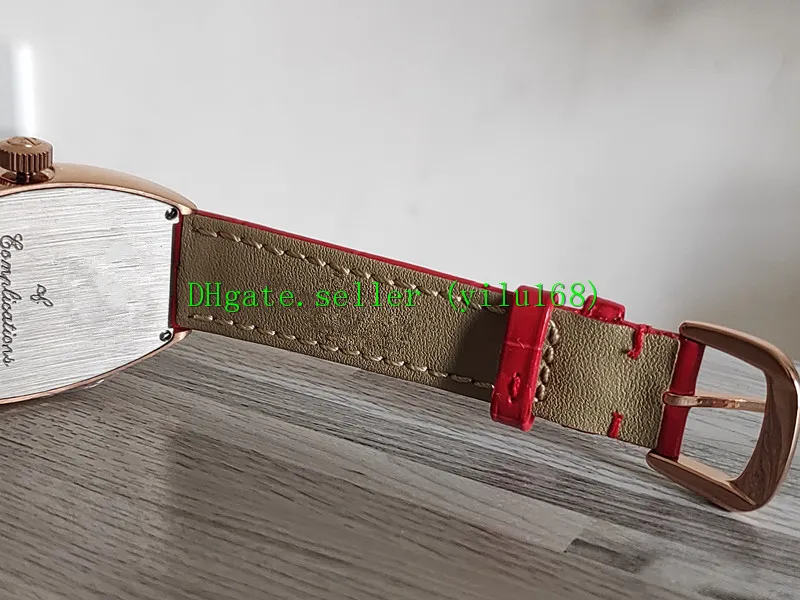 Kvalitetskvinnor Color Dream Quartz Watch 7851 SC 33mm Date Dial-Up Rose Gold Case Red Leather Watchband Sport Pintle205J