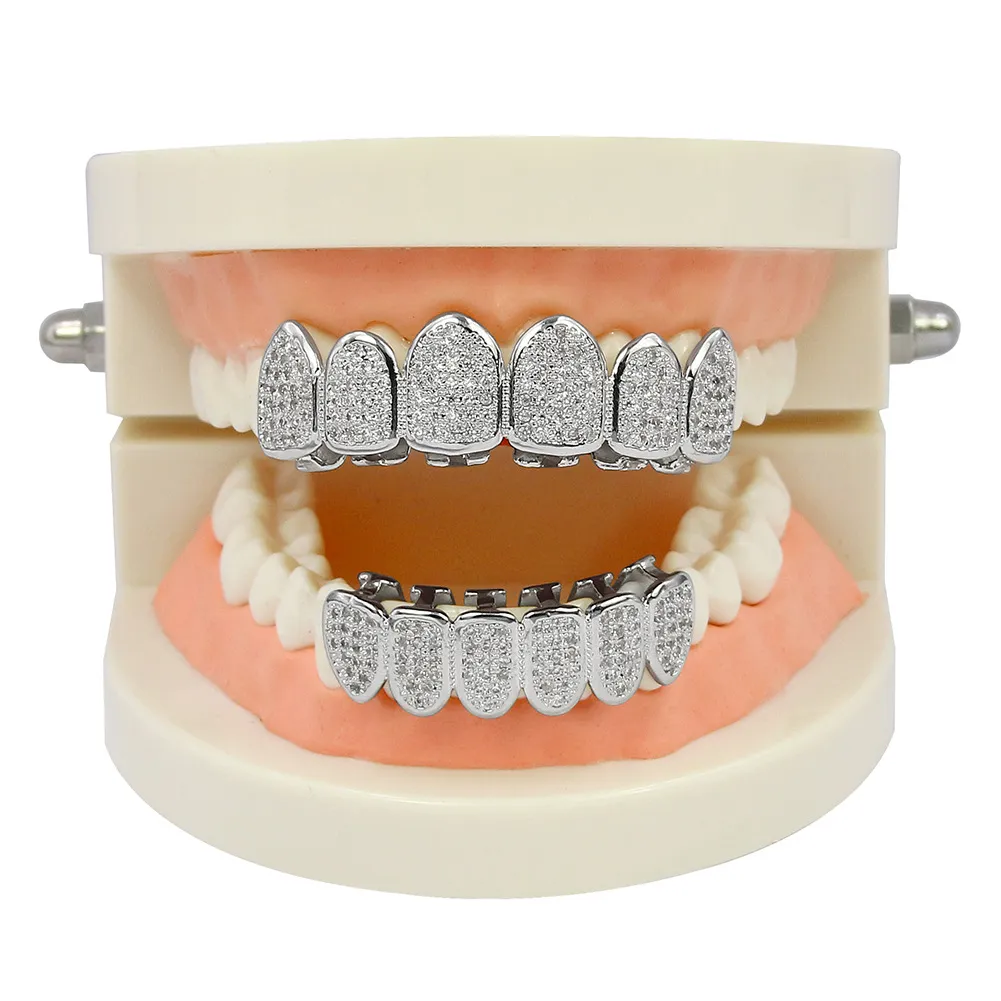 18K позолоченные медные хип-хоп зубы вампира Fang Grillz стоматологические грили для рта брекеты зубная крышка рок-рэпер ювелирные изделия для Cos322k