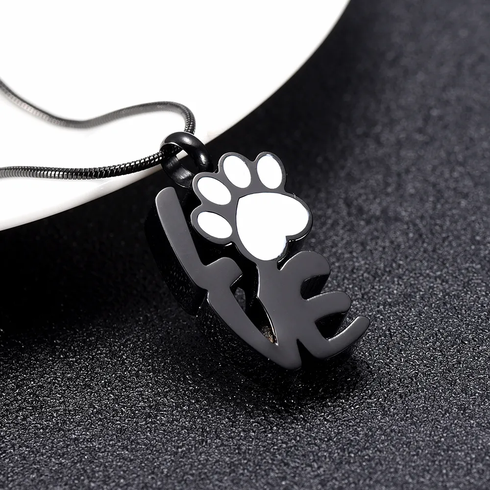 IJD9965 Eternal Memory Loss of Pet Dog Paw Shape rostfritt stål Kremationsmycken för djur Ashes Halsband urn Keepsakes321L