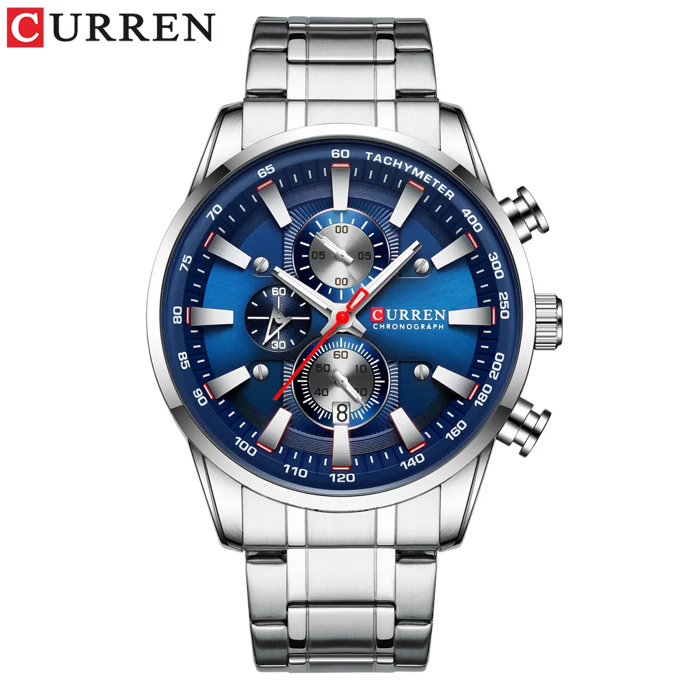 CURREN Uhr Herren-Armbanduhr mit Edelstahlband, modische Quarzuhr, Chronograph, leuchtende Zeiger, einzigartige Sportuhr, Watc240u