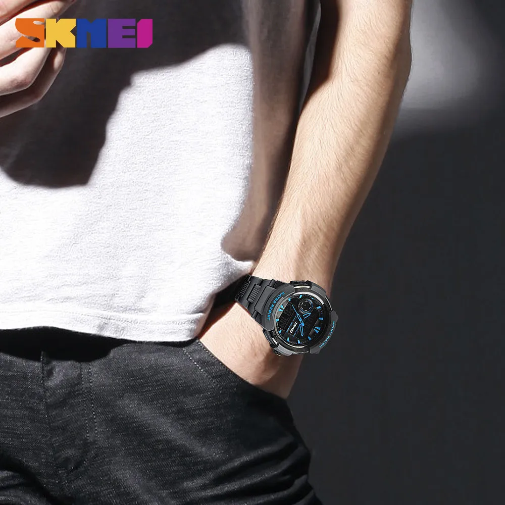 SKMEI Outdoor Sport Top Luxury Watch Uomo cinturino in PU 5Bar orologi impermeabili doppio display orologi da polso relogio masculino 1320305F