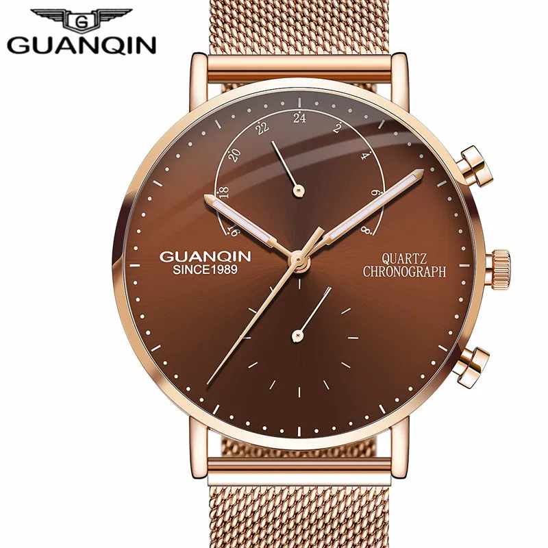 Orologi da uomo GUANQIN Top Brand Cronografo Orologio luminoso Luxury Men Business Creativo Cinturino in maglia Orologio al quarzo relogio masculino2513