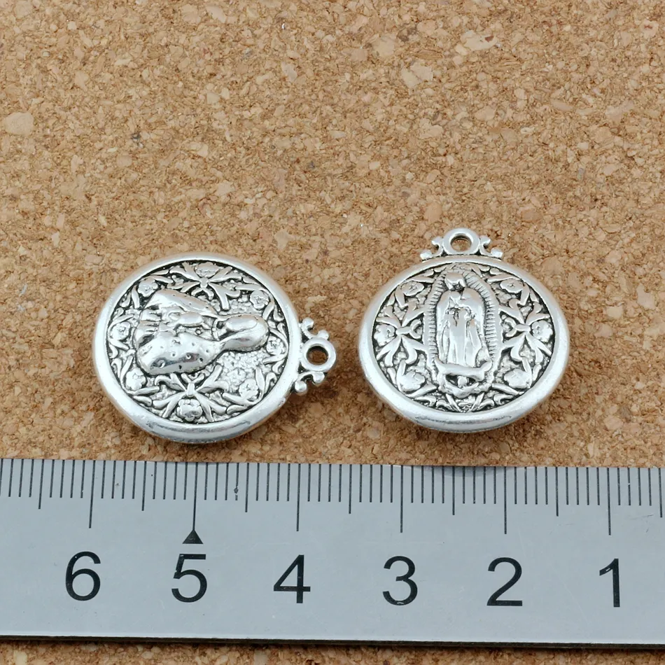 Antique Silver Virgin Mary Charm Pendants For Jewelry Making Bracelet Necklace Findings 21x24mm A-481282A