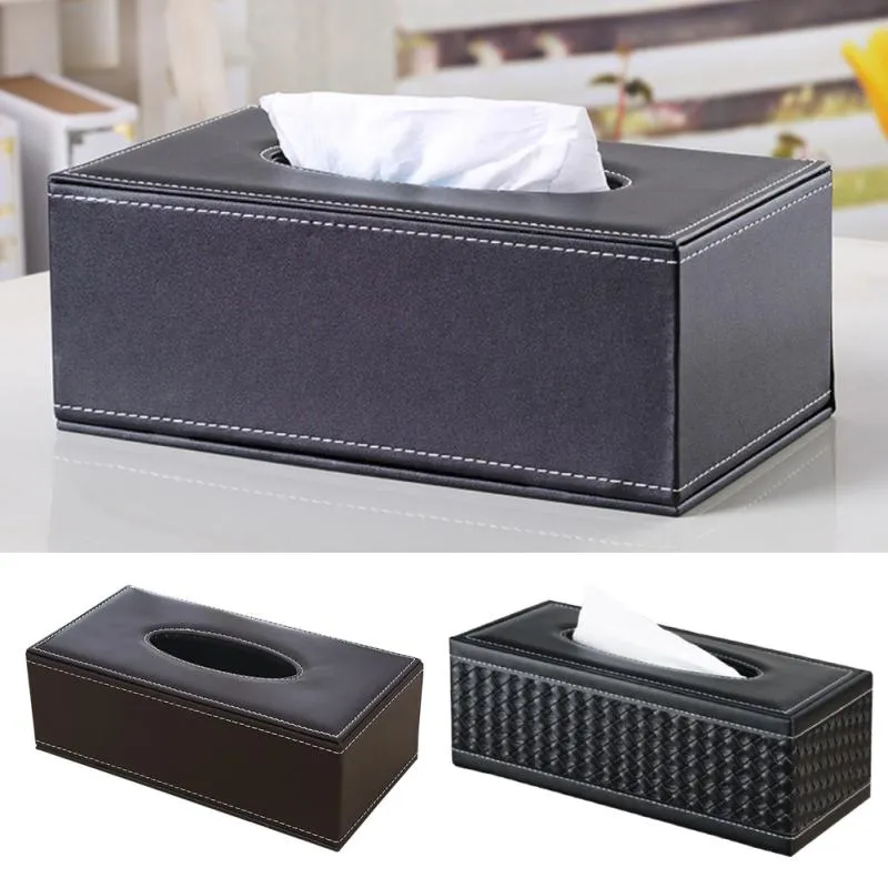 PU Leather Tissue Paper Holder Large Antimoisture Rectangular Paper Box Household Office Restaurant Napkin Holder Black278n