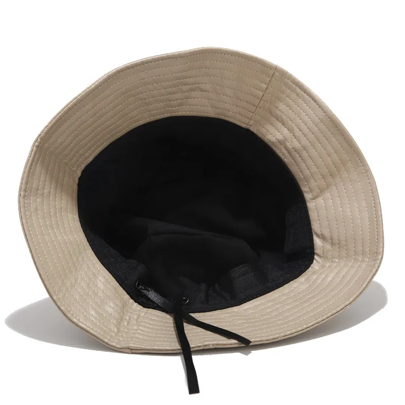 Moda preto pu couro balde chapéu casual bob proteção solar chapéus masculino acampamento para homens mulheres pannama pesca cap335p