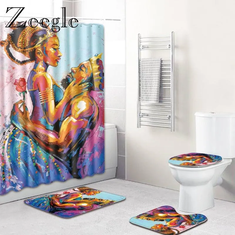 Europe Porträtt badmattor Set duschdraperi för badrum täcker toalettstol anti slip mjukmattan303y