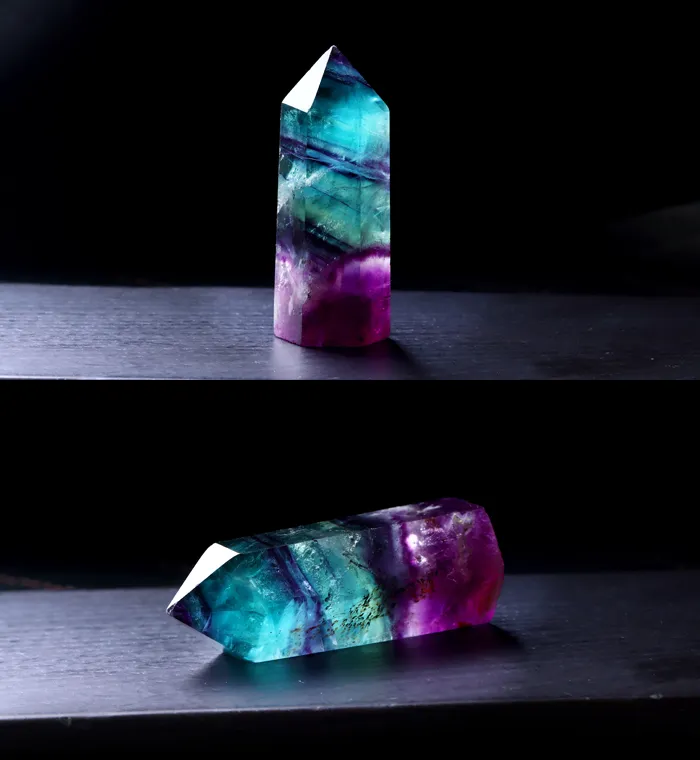 Naturalny fluorytowy kryształ kolorowy kwarc fluorytowy kryształowy punkt kamienny leczenie sześciokątna różdżka Kamień 4556967