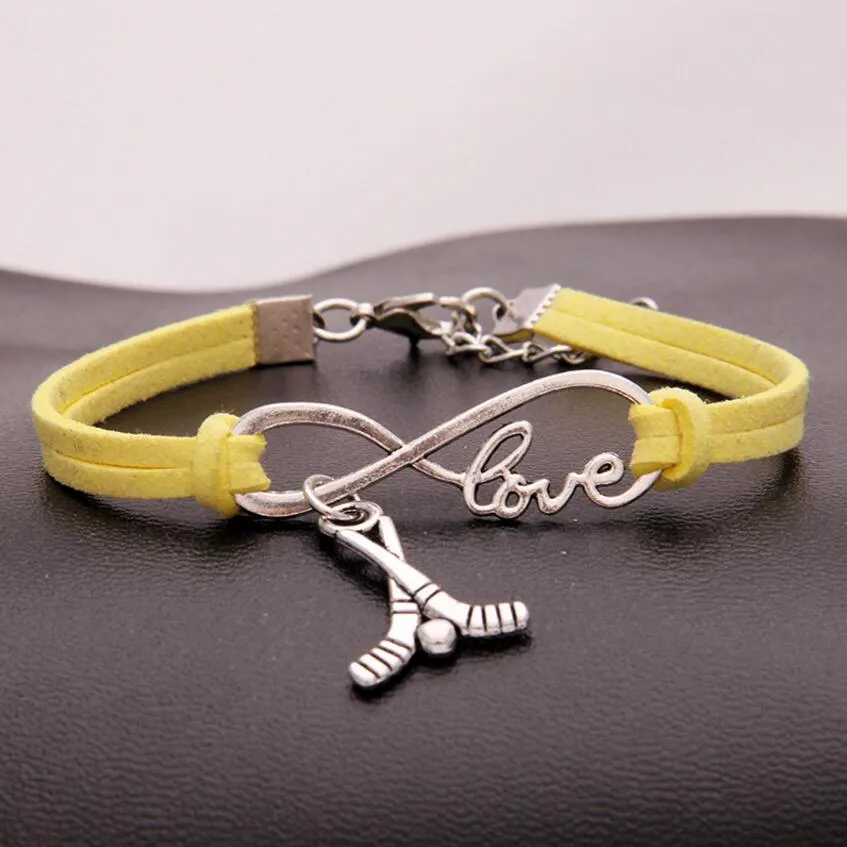 Bijoux de mode Ancient Silver Hockey Sport Bracelet Bracelet Bracelet Bijoux Velvet mélangé Infinity Love 8 Bangle -251C