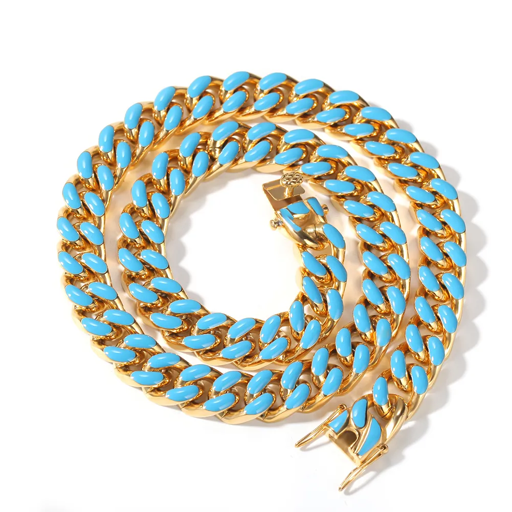 El más nuevo collar para hombre 12 MM collares de aceite de goteo de color de acero inoxidable HIPHOP Miami Cuba collares de cadena de moda collar de alta calidad 216L