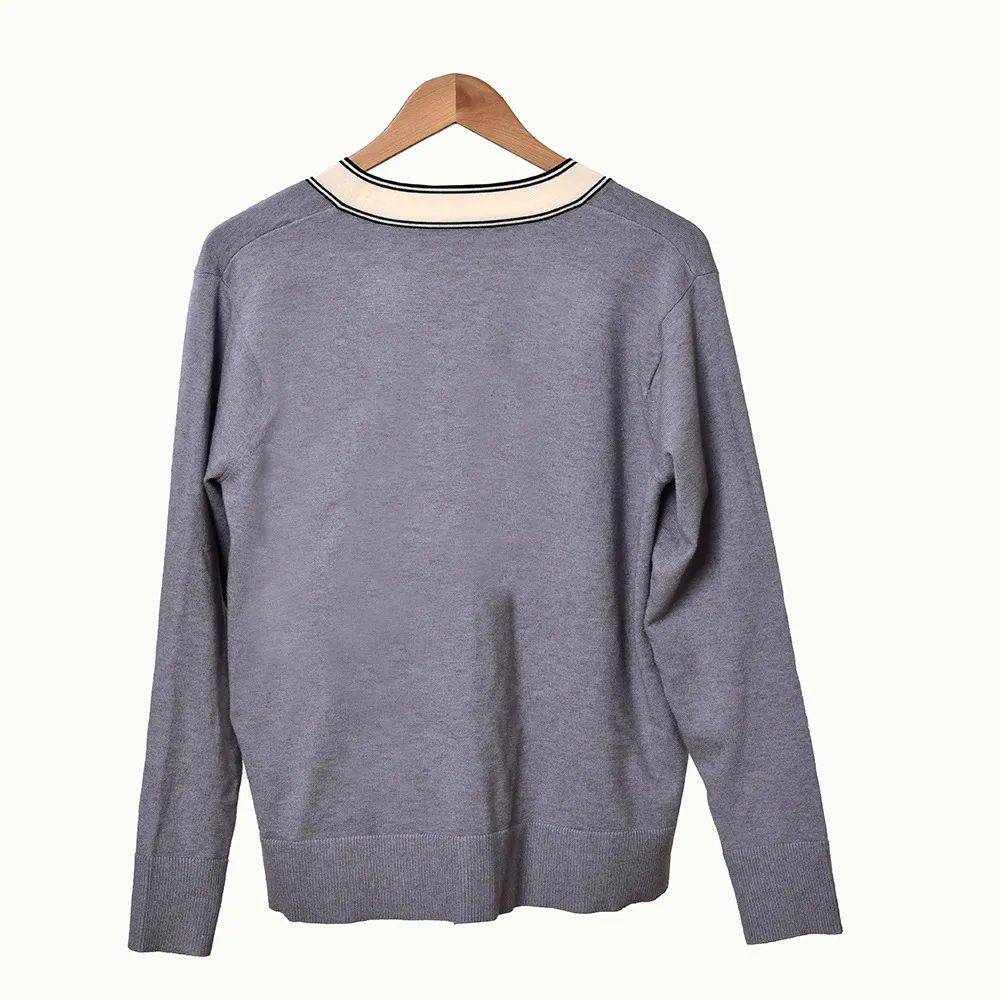 2019 outono winter manga comprida v pescoço cinzento contraste cor de lã de malha painéis pulôver camisola mulheres camisolas de moda d2616003