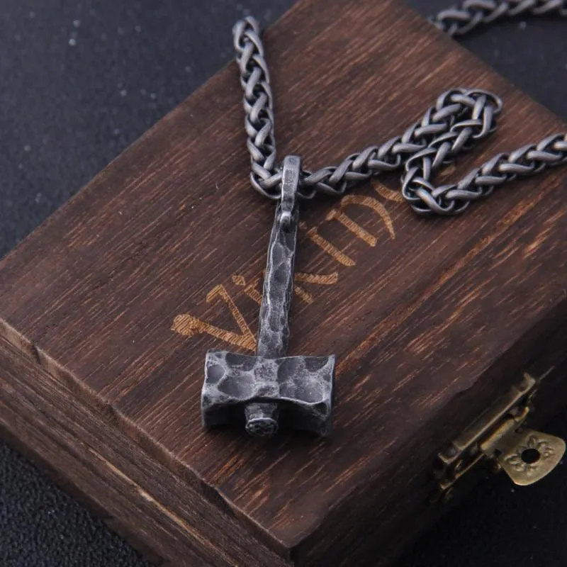 Ijzerkleur Viking hamer hanger ketting met roestvrijstalen ketting als mannen Gift2734