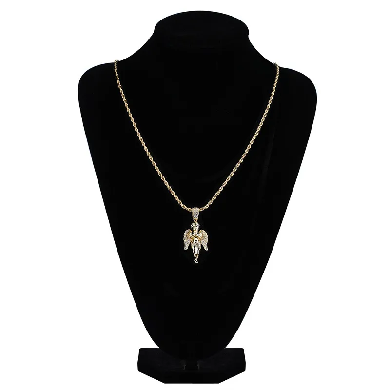 Mens Hip Hop 18k Gold Plated Necklace Iced Out Angle Pendant Fashion Necklaces Jewelry260Z