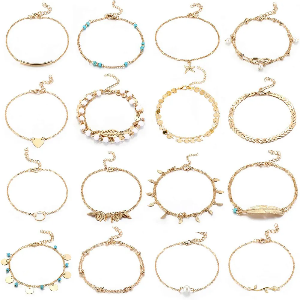 16 sztuk stopy łańcuchy kostki bransoletki regulowane plażowe biżuteria z kostki kostki kostki dla kobiet dziewczęta boso299z