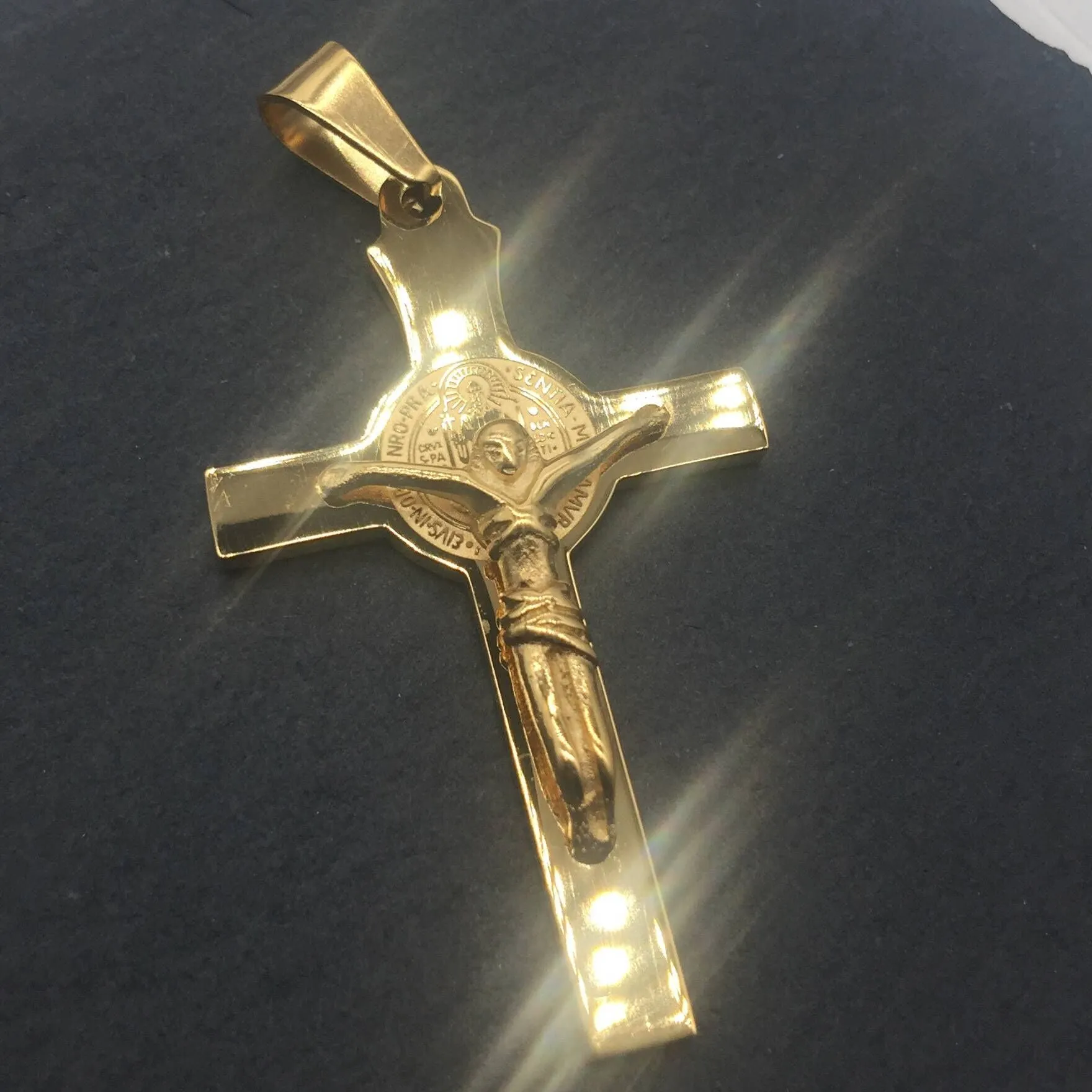 Hip Hop 18K Gold filled Cross Pendant Necklace Religious Iced Out titanium steel Crucfix Necklace Jewerly For Men women 329b