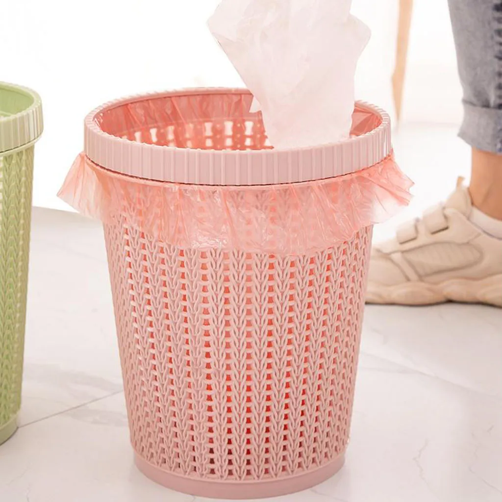 Rattan Styled Trash Can z samonapiętającym torba na śmieci do przechowywania Kuchnia odpady śmieci śmieci śmieci na śmieci na toaletę