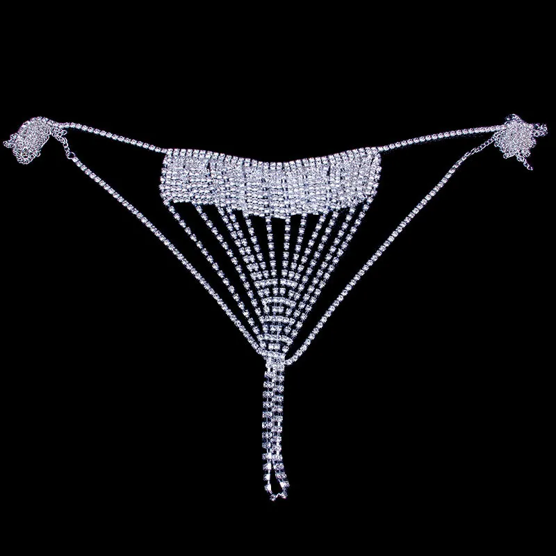 Stonefans Färgglada kristallkodkedjan Sexig underkläderuppsättning för kvinnor Tassel Rhinestone BH och Thong Bikini Swimsuit Set T205712082