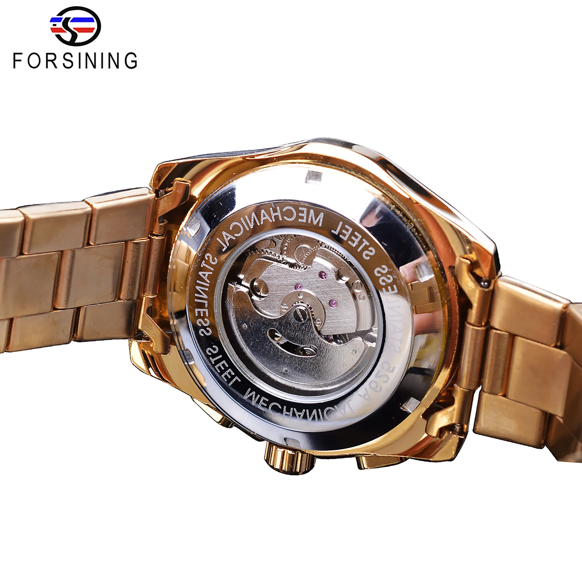CWP Forsining Golden Men Mechanical Watch Fashion 3 Dial Calendar Stael Business Dżentelmen Automatyczne zegarki Montre Hom291Q