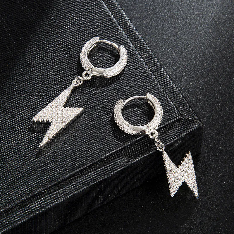 New Fashion Women Mens Earrings Hip Hop Gold Silver Color CZ Diamond Light Earings Iced Out Bling CZ Rock Punk Wedding Gift3101