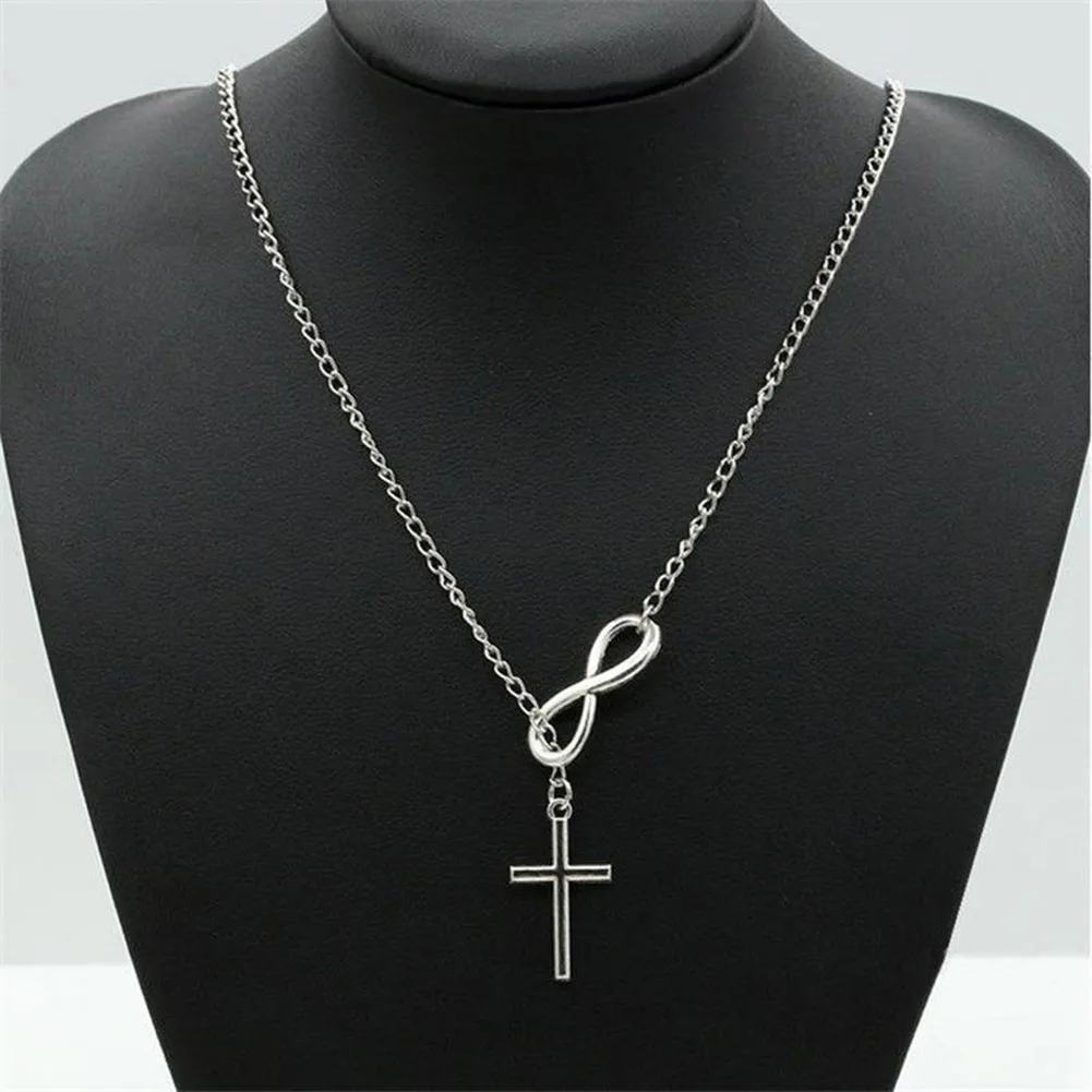 Colliers chaîne en acier inoxydable pour femmes, pendentif croix à breloque infini, bijoux en argent, cadeau 255J