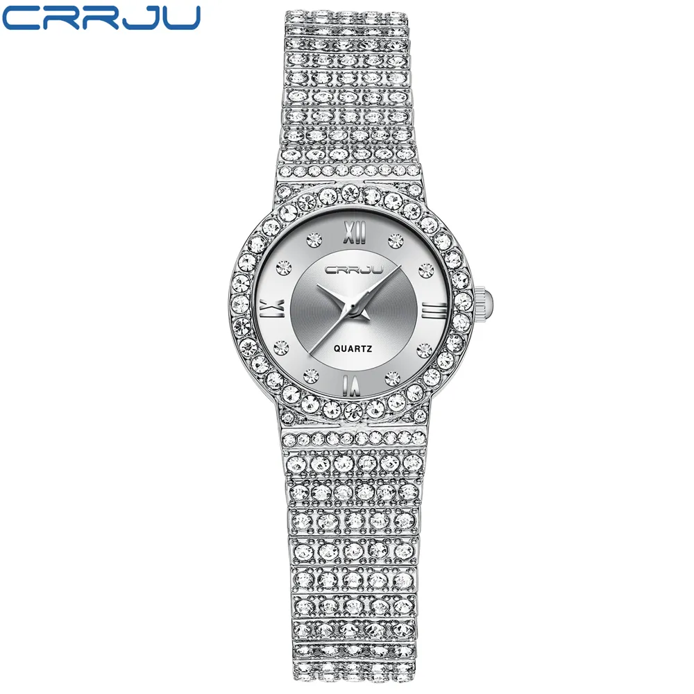 Crrju Luxury Brand Fashion Watch Women Men Jewelry Bracet Rhinestone Lover Watches Ladies Quartz Couple Wristwatch for Gift relo263j