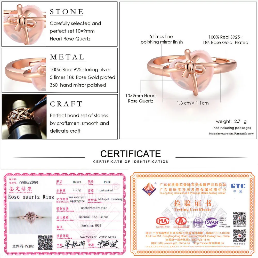 Lamoon Heart 9x10 mm 100% Naturalny kamień szlachetny Kwarc Rose 925 Srebrny biżuteria z LMRI051 Y19061003206Q